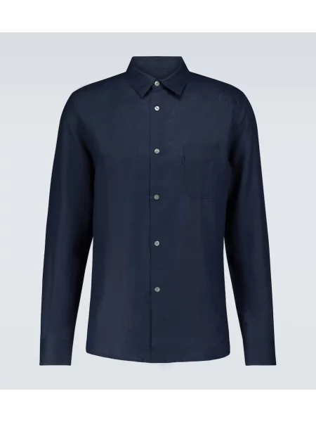 Ленена дълго риза Derek Rose с дълъг ръкав синьо