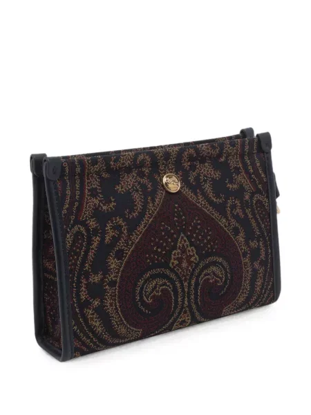 Geantă plic Etro cu model paisley din jacard maro