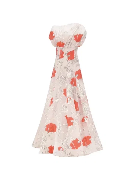 Decora rochie Lela Rose cu model floral drapată alb