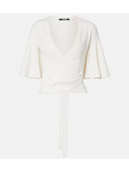 Top Jacquemus tricotate plic alb