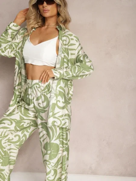 Compleu din 2 piese din Cămașă cu mânecă lungă și Pantaloni largi Yiseria verde
