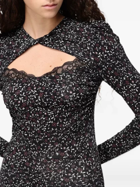 Rochie midi Mar De Margaritas cu model floral cu imagine din dantelă negru