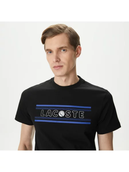 Lacoste Koszulka O Regularnym Kroju Z Nadrukiem Przy Dekolcie czarny