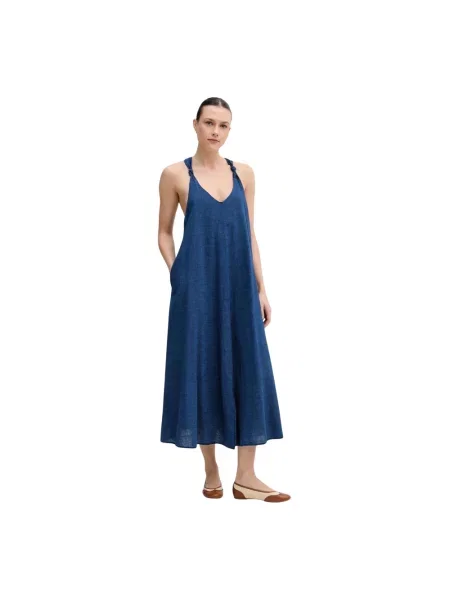 Sukienka maxi Dkny z dekoltem w serek niebieska