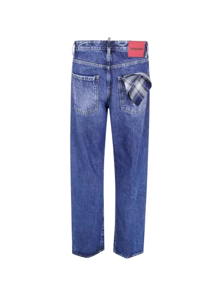 Blugi cu picior larg Dsquared2 în carouri albastru