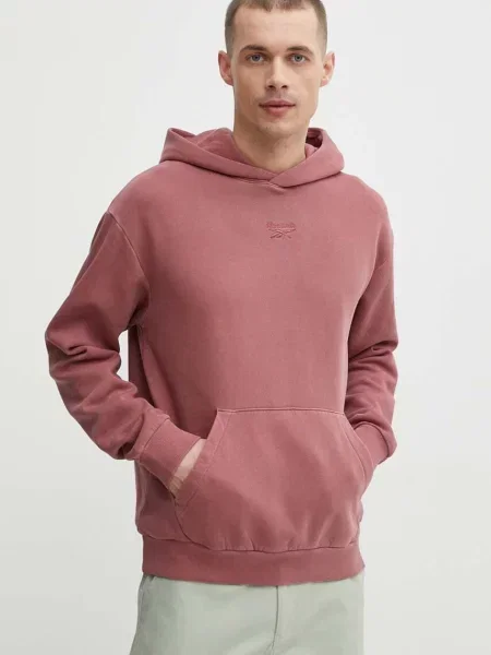 Суичър с качулка Reebok с качулка винено червено