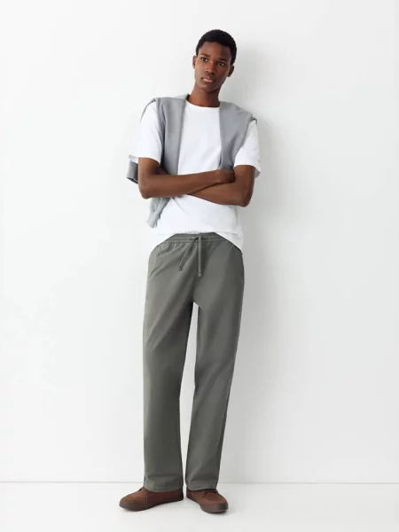 Spodnie z prostymi nogawkami i sznurkiem khaki Teen XS MANGO TEEN