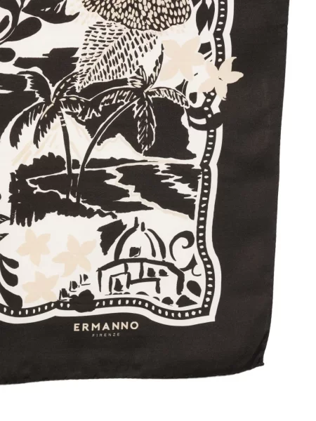 Szal Ermanno Firenze w kwiatki z nadrukiem czarna