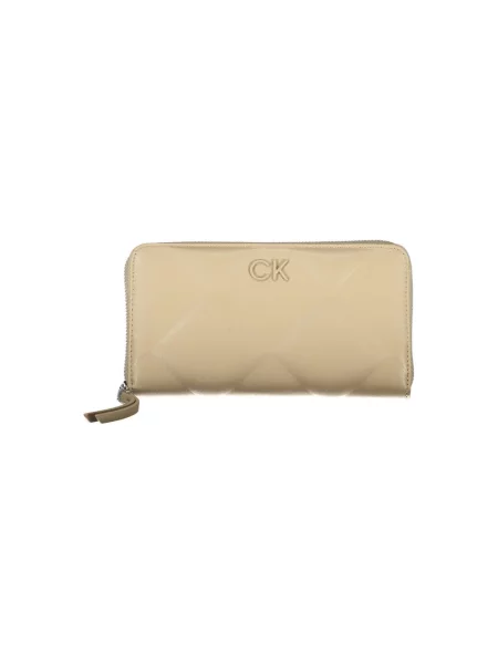 Lniany portfel Calvin Klein elegancki beżowy
