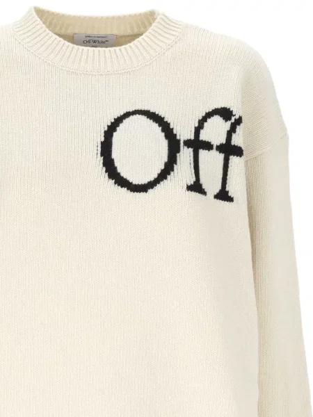 Pulover Off-white de lână cu autograf alb