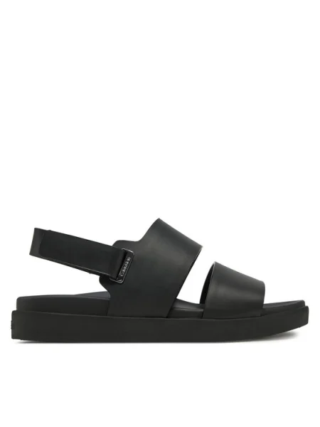 Кожени сандали Calvin Klein FLAT ADJ SANDAL EYELET черно