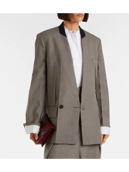 Sacou Victoria Beckham de lână cu model herringbone gri