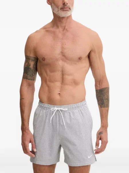 Slip de baie Nike cu gât halter cu imagine cu imprimeu geometric negru