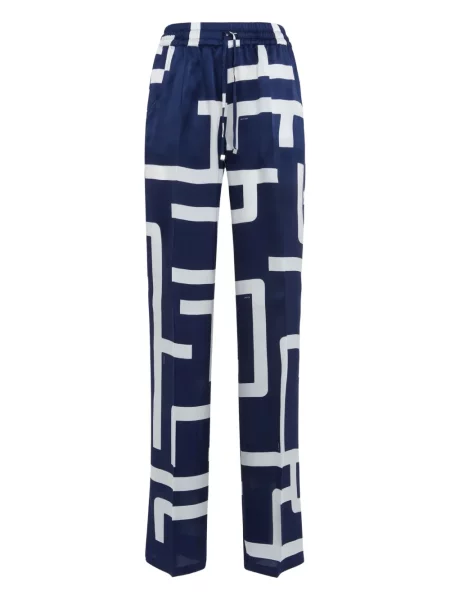 Pantaloni Kiton de mătase cu imagine cu imprimeu geometric albastru