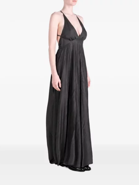 Rochie maxi Yangkehan de mătase cu gât halter negru