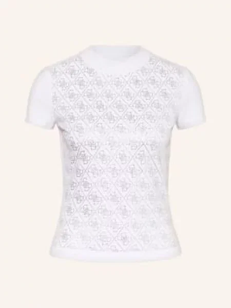 Guess T-Shirt Z Obszyciem Ozdobnymi Kamykami weiss biała
