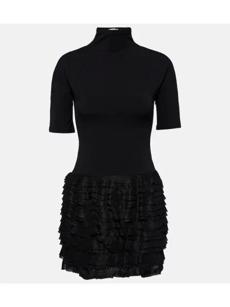Rochie Alaïa cu volane din jerseu negru