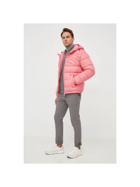 Kurtka puchowa United Colors Of Benetton z kapturem różowa