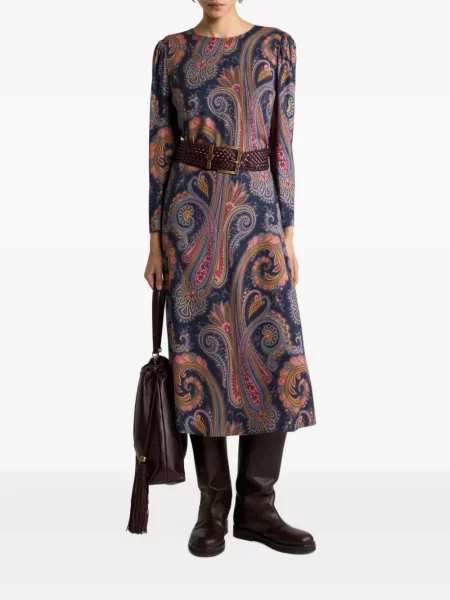 Rochie midi Etro cu model paisley din crep albastru