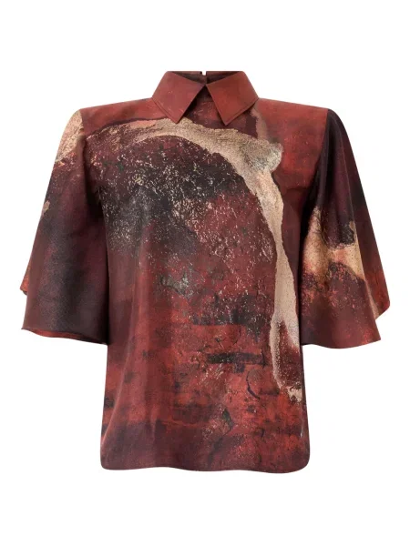 Bluză Roberto Cavalli de mătase cu imagine maro
