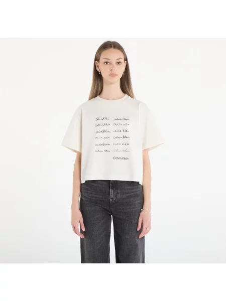 Tricou Calvin Klein Jeans Ss Cropped Boxy Grap Tee White XS bej