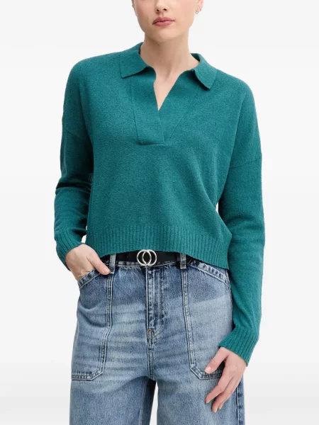 Lung tricou Sisley cu decolteu în V verde