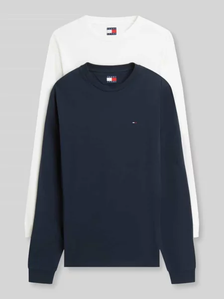 Bluzki z długim rękawem o kroju regular fit z czystej bawełny w zestawie 2 szt. Tommy Jeans granatowa