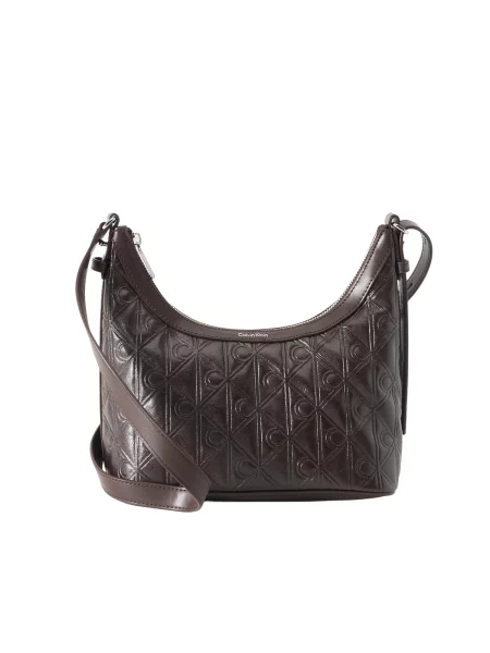 Geantă Calvin Klein Emblem Aop Debossed Shoulder Bag maro