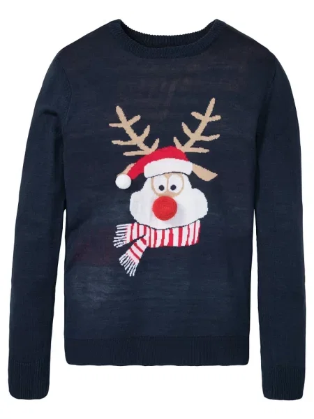 Sweter z bożonarodzeniowym motywem niebieski
