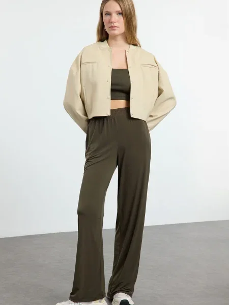 Hlače Trendyol z visokim pasom kaki