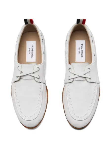 Pantofi loafer Thom Browne din piele de căprioară alb