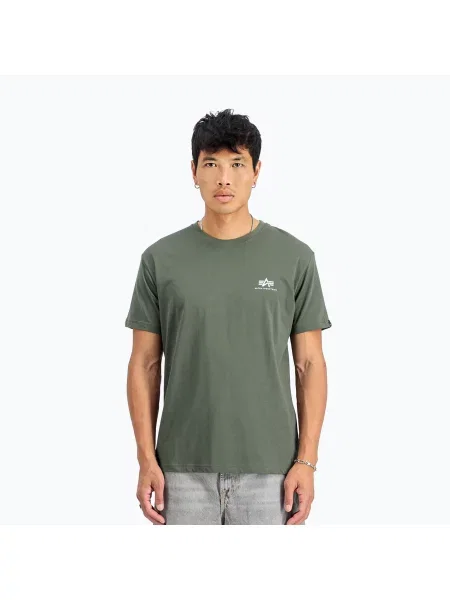 Tričko Alpha Industries Basic Small Logo dark olive bílé
