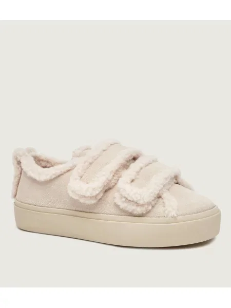 INUIKII Căptușite sneakers Low Velcro Pastelle | piele întoarsă zamsz | cu adaos de lână | shearling bej