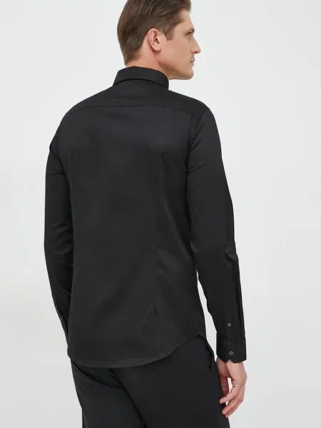 Košile Armani Exchange slim s klasickým límcem černá