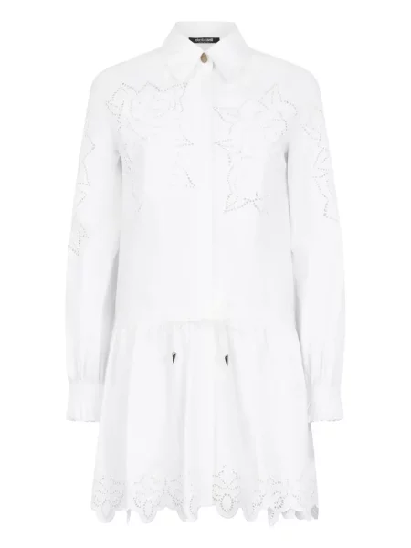 Rochie tip cămașă Roberto Cavalli cu broderie alb