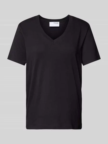 T-shirt z dekoltem w serek model ‘ESSENTIAL’ Selected Femme czarna