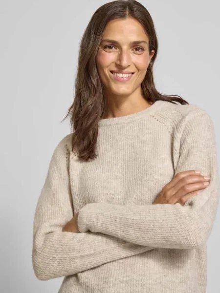 Sweter z dzianiny z okrągłym dekoltem model ‘Tammy’ Mos Mosh szary