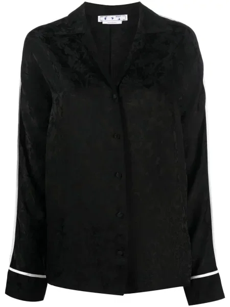 Bluză Off-white cu model floral cu decolteu în V din jacard alb