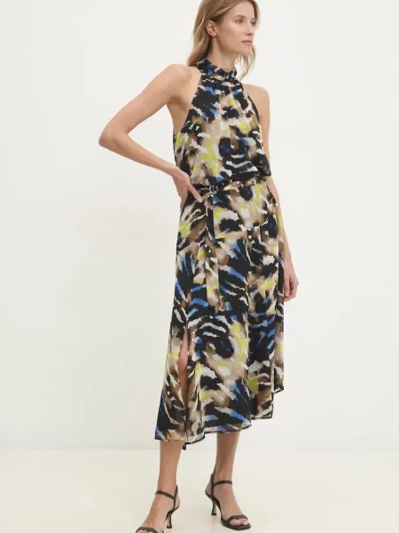 Dkny sukienka midi rozkloszowana czarny