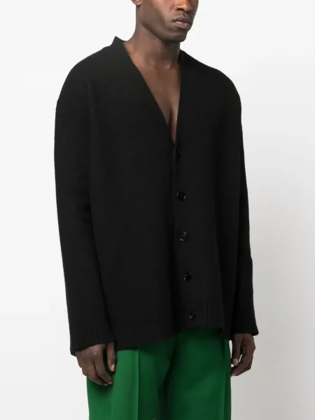 Cardigan Jil Sander de lână cu decolteu în V negru