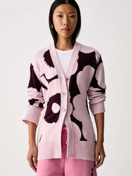 Marimekko cardigan pentru femei din lână roz