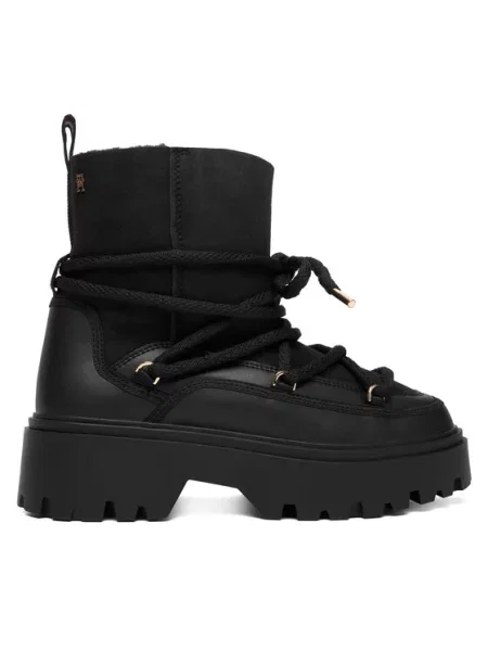 Tommy Hilfiger Μπότες Χιονιού Real Shearling Laceup Snowboot μαύρο