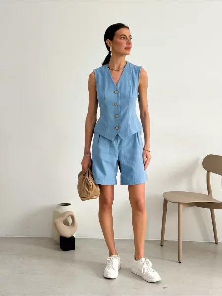 ART KNIT Жилет класичний Льон/бавовна блакитний