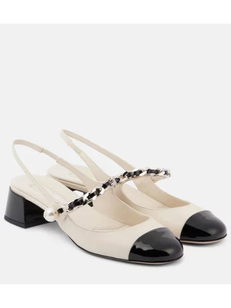 Usnjene salonarji Miu Miu z odprtimi petami bela