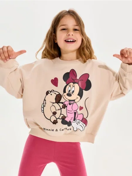 Sinsay mikina crewneck s potiskem Minnie Mouse hnědá