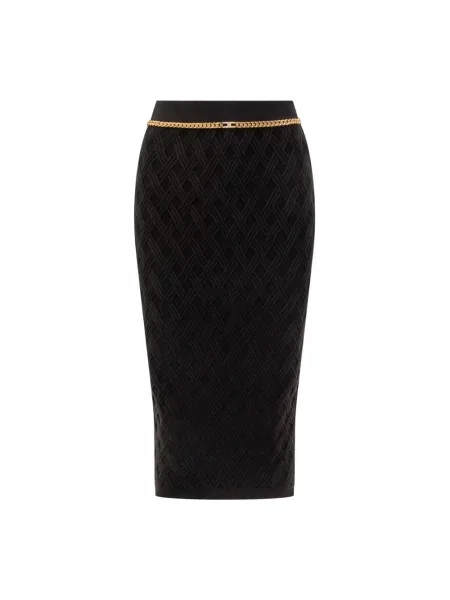 Spódnica midi Elisabetta Franchi w geometryczne wzory do kolan czarna