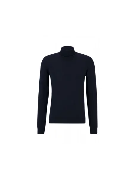 Lniany sweter z golfem Hugo niebieski