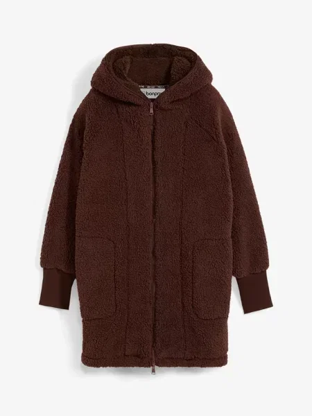 Bluza rozpinana z polaru typu baranek brązowa