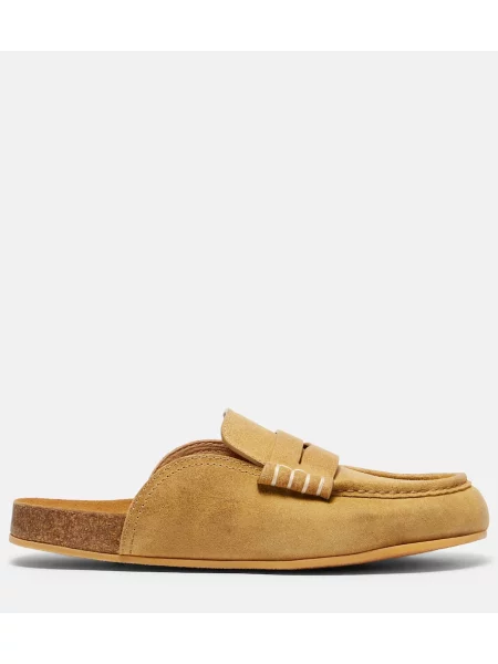 Papuci tip mules Jw Anderson din piele de căprioară bej