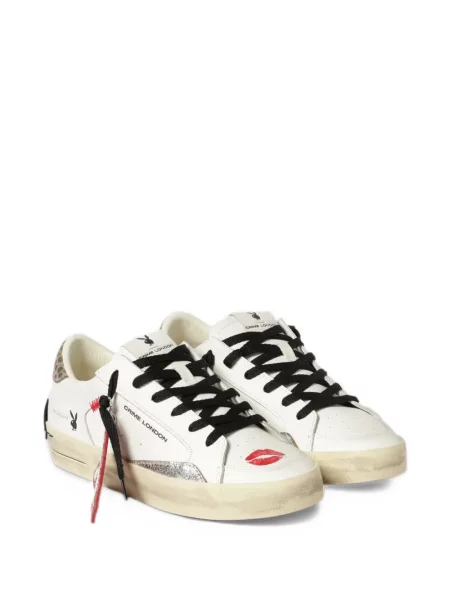 Sneakerși Crime London cu șireturi din dantelă alb